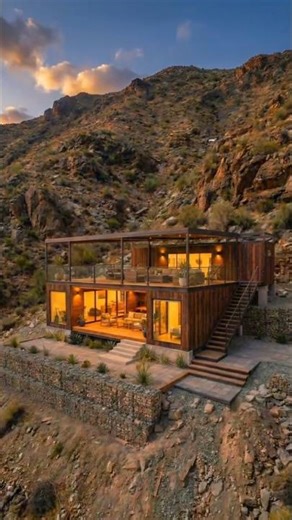 From raw cargo bones to hillside haven: container glow-up with panoramic decks and cozy vibes. 😍