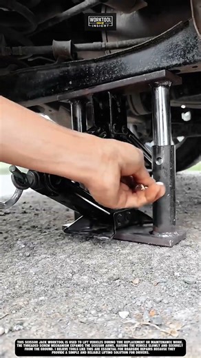 Scissor jack worktool that lifts vehicles safely for maintenance and tire replacement #worktool