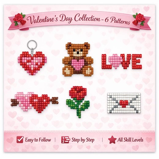 Valentines Craft Pony Bead Patterns PDF | 6 Valentine's Day Designs Heart Rose Love Envelope | Digital Download Craft - Etsy