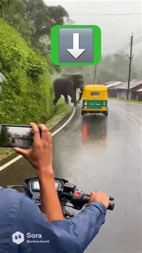 Elephant Attacks Auto-Van on Forest Road | #shorts