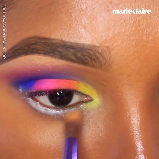 This rainbow eyeshadow look is bold in the best way 🌈🌈🌈 Here are some simple eyeshadow tutorials if you're intimidated by her skills: http://mrie.cl/EkaLCWv See more tutorials here: https://www.instagram.com/msqueeniirozenblad/ | Marie Claire