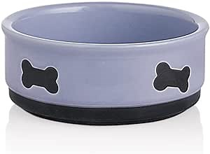 Sweejar Ceramic Dog Bowls with Bone Pattern, Dog Food Dish for Small Dogs, Porcelain Pet Bowl for Water 16 Fl Oz (Purple)