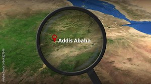 Addis ababa city found on the map, 3d rendering
