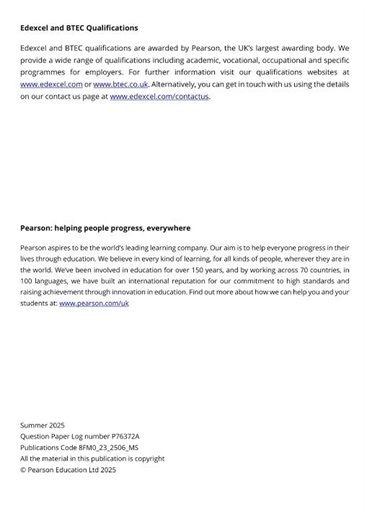 Edexcel As Further Mathematics Paper 23 2025 Ms