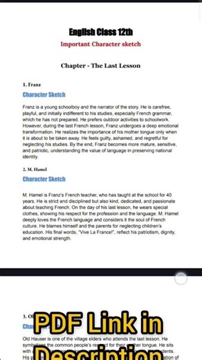 CBSE Class 12th English | The Last Lesson | Character Sketch| Free PDF | #class12 #mustwatch #boards
