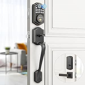 DS10 Keyless Entry Door Lock with Handle Set - Fingerprint Deadbolt, Electronic Keypad Deadbolt, Smart Locks for Front Door, Auto-Lock & One Touch Locking - Oil Rubbed Bronze