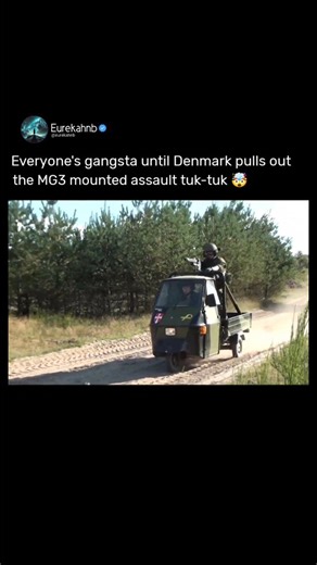 Eureka HN B 0 on Instagram: "Denmark uses MG3-mounted Piaggio Ape "tuk-tuks" for specific light, mobile fire support, especially in urban/confined areas or for helicopter insertion, offering a cheap, agile platform for a heavy machine gun where heavier vehicles can't go, though they are often seen as a meme or training tool rather than front-line heavy assault gear. The combination provides a surprisingly mobile, potent (MG3 is a powerful weapon) asset for close-quarters scenarios, despite its c