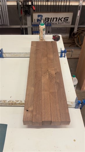Another day, another glue up! Today we’re glued up a few of these Walnut hardwood strips. Tomorrow we’re going to be planing this glue up smooth and flat. Then cross cutting it into sections for a final end grain glue up. Stay tuned! #endgrain #butcherblock #glueup #howto #diy | Oregon Handcraft