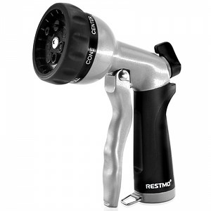 Restmo Garden Hose Nozzle, Heavy Duty Metal Watering Nozzle with 7 Adjustable Spray Patterns, Black