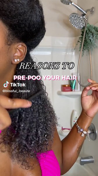 Benefits of Pre-Pooing Your Hair 🤎 Pre-Poo/Pre-Shampoo is process of applying a treatment (typically mositure) to your hair before shampooing✨ #naturalhair #type4hair #hairgrowth #hair #prepoo #preshampoo #healthyhairtips #postpartumhairloss #naturalhaircare #fy