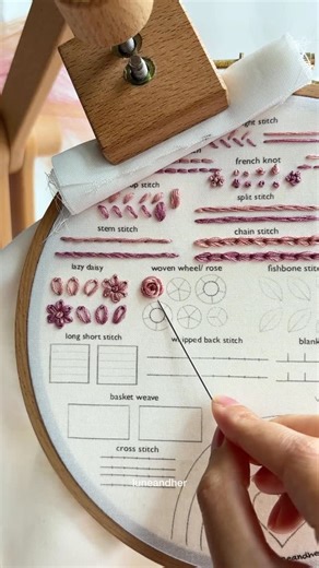 lune and her | Handcrafted Embroidery on Instagram: "How to do a woven rose (3 spokes) ✨ — Learn basic embroidery stitches 12/20 (Part 1/3). Pattern available on my Etsy (https://luneandher.etsy.com) 🎀 #handembroidery #embroiderytutorial"