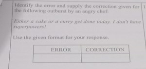 Identify the error and supply the correction given for the foll... | Filo