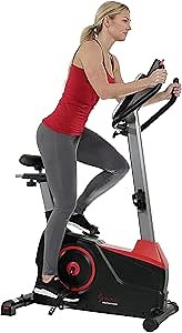 Sunny Health & Fitness Evo-Fit Stationary Upright Bike with 24 Level Electro-Magnetic Resistance - SF-B2969 Black/Red