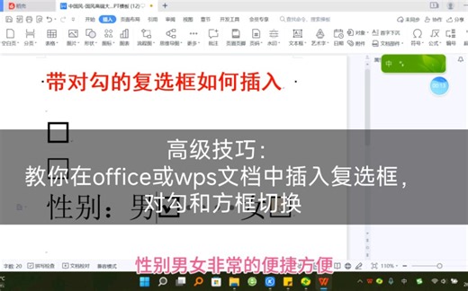 高级技巧：教你在office或wps文档中插入复选框，对勾和方框切换