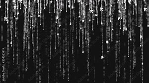 Binary rain, streams of white numbers, 4K abstract background, matrix effect.