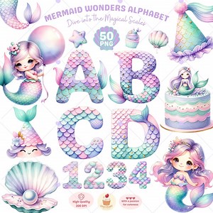 Mermaid Alphabet Clipart, Mermaid Png, Alphabet Letters, Mermaid Scales, Girl Birthday Clipart, Under the Sea, Card Making, Commercial Use - Etsy