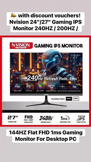 📣 with discount vouchers! Nvision 24"/27" Gaming IPS Monitor 240HZ / 200HZ / 144HZ Flat FHD 1ms Gaming Monitor For Desktop PC #gamingmonitor #nvision | Itsjustme UGC & Affiliate