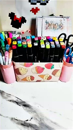 DIY Cute Stationery Organizer ✨ | Aesthetic Desk Setup Idea #cutediy#diy#aestheticdiy#youtubeshorts