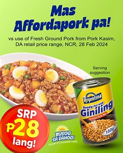 579K views · 72 reactions | Dahil made with 100% real pork, huling-huli ng Argentina Ready-to-Use Giniling ang lasa at amoy ng fresh pork. Based on consumer study, housewives. MM, Pampanga, Batangas, Nov 17-Dec 23, 2023. Mas affordapork pa! Vs. use of Fresh Ground Pork from Pork Kasim, DA retail price range, NCR, 28 Feb 2024. Subukan na sa inyong mga lutuin!#BusogsaSahog as part of 3 complete meals. ASC Ref C0036P031524A. | Argentina Meats | Facebook