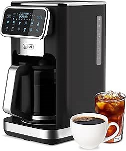 Gevi 12 Cup Programmable Drip Coffee Maker with Touch Screen, Fast and Strong Brew, Auto Shut-Off, 4-Hour Keep Warm Plate, Iced Coffee Option, Anti-Drip System, Permanent Filter, Black