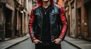 Red and Black Hooded Leather Biker Jacket | Gothic Cosplay Style - Etsy Canada
