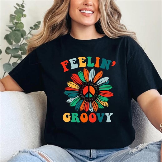 Feelin Groovy Shirt, Retro Hippie Flower Peace Sign Vintage Boho Tee - Etsy