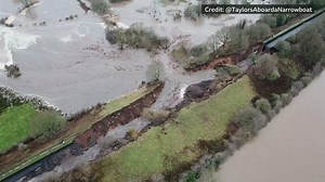 UK flooding: Aerial video shows collapsed Cheshire canal bank
