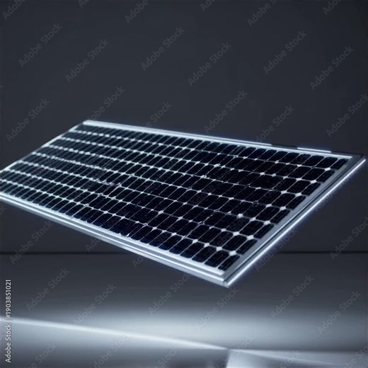 Solar panel close up with photovoltaic cells and reflective glass surface on dark studio background representing renewable energy technology clean power generation and sustainability