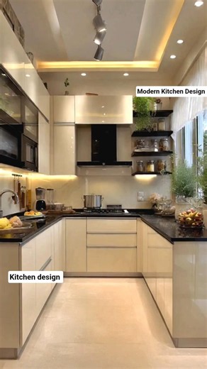 ✨ Beautiful cooking space with this stunning, modern U-shaped modular kitchen design!🏡✨ #shorts #diy