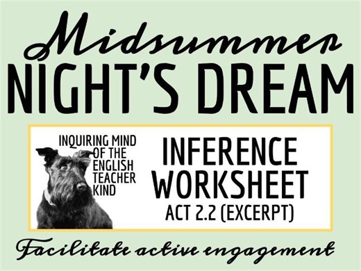 A Midsummer Night's Dream Act 2 Scene 2 Close Reading Analysis Worksheet | Teaching Resources