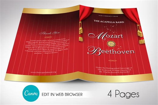 Red & Gold Musical Event Program Template: Canva Concert Brochure (digital Download) - Etsy