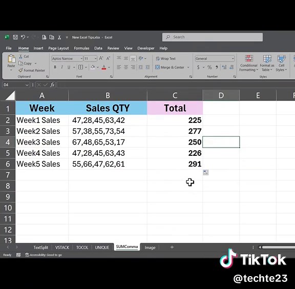 How to SUM Comma Delimited Dataset in Excel