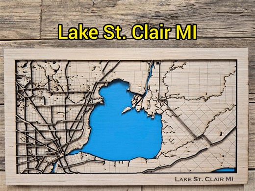 Lake St. Clair Michigan Layered Map SVG Laser File (Digital Download)