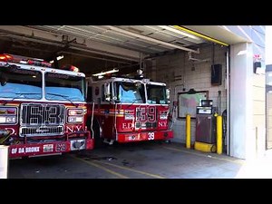 FDNY Engine 63 and Tiller Ladder 39 respond to an MVA