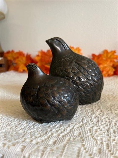 Vintage Bronze Quail Figurines – Set of 2 Rustic Bird Sculptures (5” and 3.5”) - Etsy