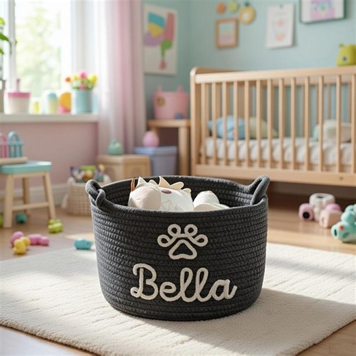 Personalized Dog Toy Basket, Custom Name Basket, Pet Toy Storage, Rope Cotton Basket Gift, Pet Toy Basket, Pet Name Gift, Custom Toy Storage - Etsy