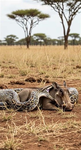 Will the python manage to swallow the warthog epic battle unfolds #wildlife #nature #snake