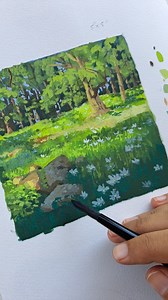 New gouache tutorial pack 🌱 I just published a new tutorial pack on how to paint this sunlit forest scene. The pack includes a 48 minute narrated video, a 30 page companion E-book and a pack of additional photo references of the forest. In the video tutorial I explain how I mixed the colors and layered the paint. The E-book also includes additional steps for drawing a value sketch. Available on my website in my bio. Thanks for watching and I hope you will enjoy the tutorial 🌞 #gouache . . . | 