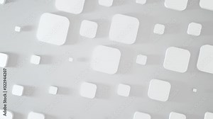 Abstract 3D white cubes scale and rotating around. Animation shapes background. 4k render footage. Seamless loop.