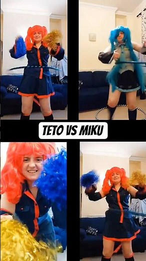 🎤💙 Miku vs Teto: Hula Hoop & Pom-Pom Rivalry! 🔥💖 #miku #teto #shorts