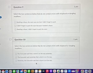 Question 91 ptsSelect the two sentences below that do not co... | Filo