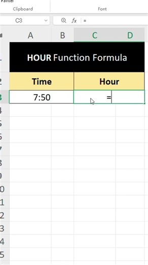 HOUR function formula in excel. #microsoftoffice