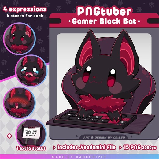 Gamer Black Bat Pngtuber | Avatar for Streaming Twitch, Discord and Youtube | Voice Reactive Images Ready to Use in Veadotube |halloween PNG - Etsy