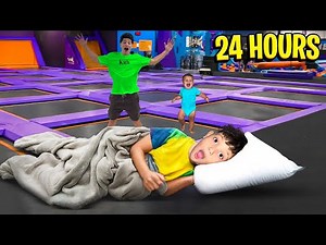 24 HOUR OVERNIGHT CHALLENGE in TRAMPOLINE PARK…