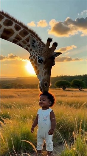 Baby Laughs as Giraffe Bends Down to Kiss 💋🦒