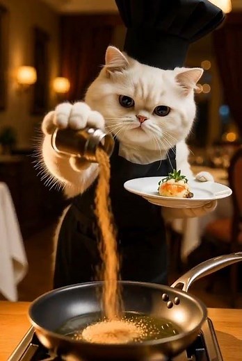 Rich White Chef Cat Cooks & Eats Luxury Meal | Satisfying Cooking Story 🐱🍲