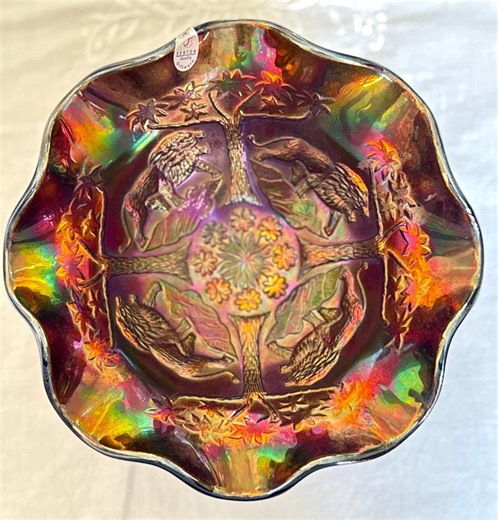 Rare Fenton Black Lions Fenton’s Flowers Carnival Glass Ruffled Footed Bowl Purple - Etsy
