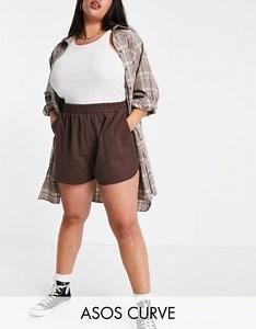 ASOS DESIGN Curve trackie short with pintuck in chocolate brown | ASOS