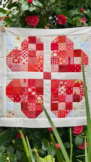 Julie Cefalu on Instagram: "Get your fabric scraps ready for this scrappy heart quilt block! 💖 Here’s what you need to make ONE block in either a 7.5” or 10” finished size. NOTE: the instructions give the 7.5” size first followed by the 10” size, ie (2” / 2.5”). ❤️ From assorted red fabric, cut 17 (2” / 2.5”) squares and 2 (2.5” / 3”) squares. ❤️ From assorted white fabric, cut 4 (2” / 2.5”) squares and 2 (2.5” / 3”) squares. ❤️ Using the larger red and white squares, make four HST’s. Trim them