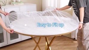 Walrus Clear Round Vinyl Fitted Tablecloth Waterproof Oilcloth Heavy Duty Elasticized Table Cover Elastic Edge Design Plastic Tablecloth Protector for Round Table